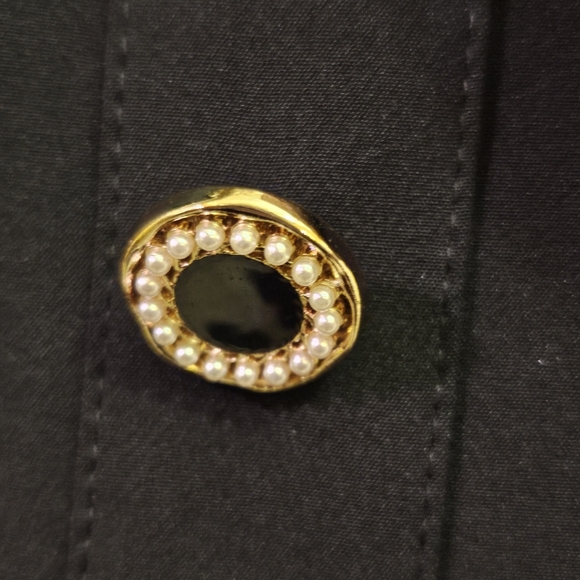 Magic Boutique Black/Cream Front Button Dress w/Trim Bow at Chest,Medium,NWT - Picture 13 of 16